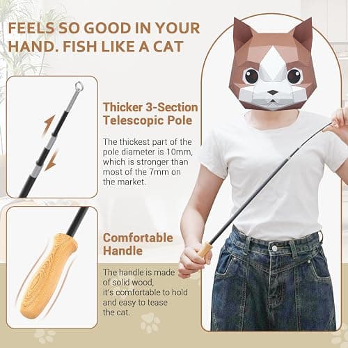 ROSAUI Cat Teaser Wand Toys, Interactive Bird Toys for Indoor Kittens, 42.15’’ Long Cat Fishing Pole Toys, 2Pcs Wires and 5Pcs Natural Refills, Sustainable Wooden Handles, Exercising, Playing thumbnail 3