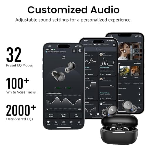 TOZO A1 Wireless Earbuds Bluetooth 5.3 Light Weight in Ear IPX5 Waterproof Headphones 2 Mic for AI Calls, Immersive Premium Sound Bass Headset with Charging Case, 32 Presets EQ Customization via App thumbnail 6