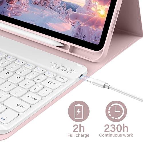 KVTVOU Keyboard Case for iPad (A16) 11th/10th Gen (11/10.9 Inch, 2025/2022) | Magnetic Detachable Wireless Bluetooth Keyboard, Folio Keyboard Cover with Pencil Holder - Thin & Light, Pink thumbnail 6