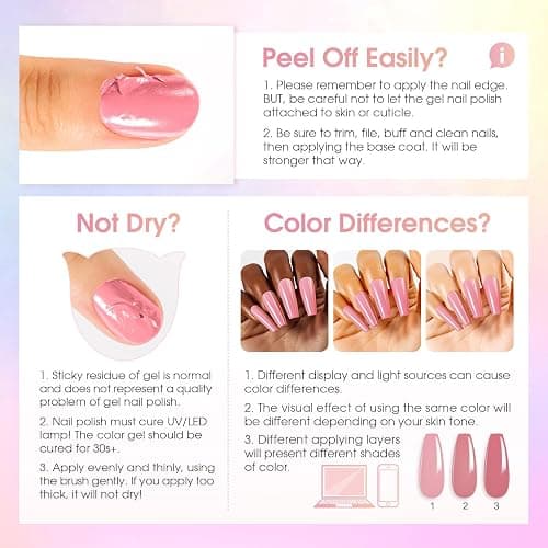 ROSALIND 30pcs Gel Polish Set, 26 Colors Pastel Pink Gel Nail Polish | with 4Pcs Base Gel Top Coat, Red Pink Orange Blue Four Seasons Colors, Soak Off UV Gels Nail, Gift for Women thumbnail 8