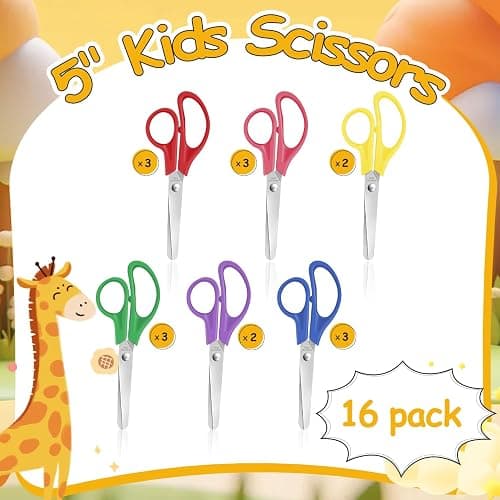 16 Packs Kids Blunt Tip Safety Scissors Bulk,5" Stainless Steel Craft Scissors for Preschool kindergarten, Xnluothsk thumbnail 3