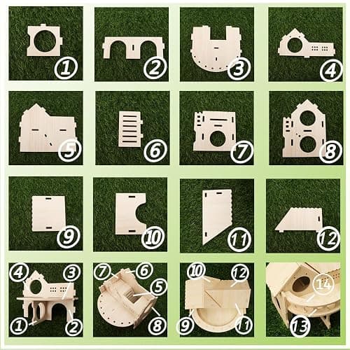Improved Safety Large Balcony Small & Cute Wooden Hamster House with Large Balcony – Double-Decker Forest-Style Hut for Dwarf Hamsters, Mice, Gerbils, Rats & Small Pets (Compact Size Only) thumbnail 9