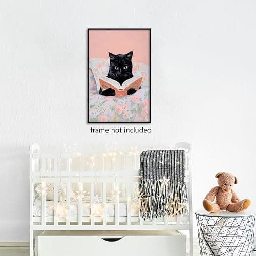 Vintage Cats Reading Books Canvas Wall Art Pink Funny Animal Room Aesthetic Poster Cute Cat Lovers Monet Minimalist Prints Trendy Girls Study Room Book Lover Preppy Wall Decor 12x16in Unframed thumbnail 3