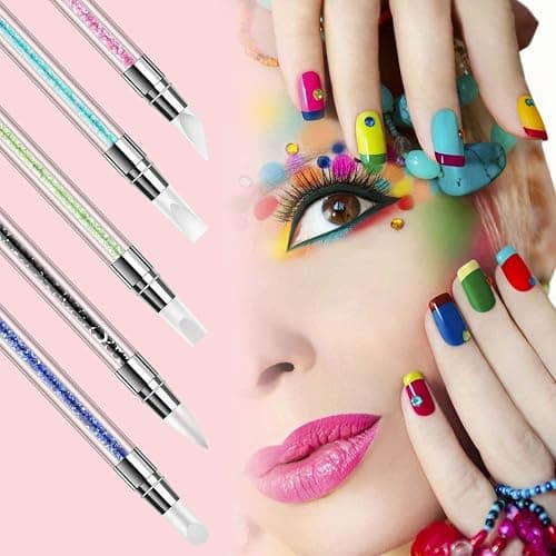 5 Pcs Nail Art Sculpture Pen Dual Tipped Silicone Nail Tool Rhinestone Nail Polish Carving Pen Rubber Tip Nail Brushes thumbnail 2