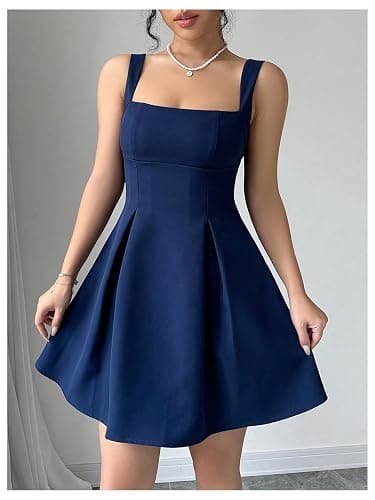 SOLY HUX Women's Summer Dresses Square Neck Sleeveless A Line Mini Dress Party Cocktail Short Dress thumbnail 3