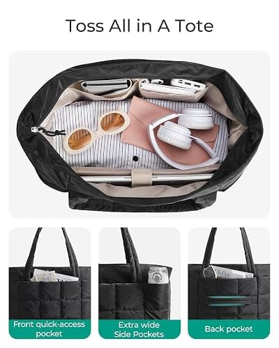 BAGSMART Expandable Tote Bag for Women, Puffer Work Tote Handbag, Quilted Carry On Bag for Travel Gym thumbnail 3