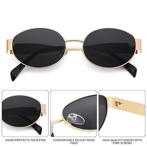 DIMENSIP Retro Oval Sunglasses for Women Men - Trendy Gold Sun Glasses - Fashion Metal Frame Shades thumbnail 4