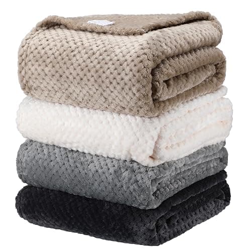 Newwiee 4 Pcs Flanne Fleece Throw Blanket for Bed Couch Large 3D Waffle Textured Soft Blanket Winter Warm Lightweight No Shedding No Pilling Decorative Throw, 50x60 Inch(Neutral Color) - Image 1