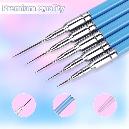 Artdone Nail Art Brushes Set,5PCS Nail Art Liner Brushes For Gel Nail polish,Metal Handle Nail Drawing Pens For Nail Art Tools Design Pen.… thumbnail 3