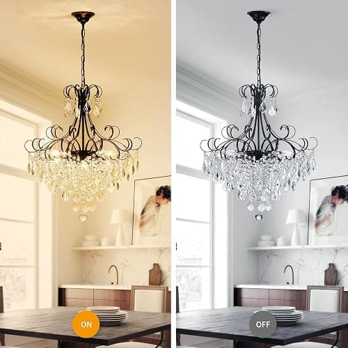 WUZUPS Crystal Chandelier 10-Light Pendant Ceiling Light Modern Lighting Fixture for Dining Room Hallway Bedroom Kitchen Bathroom, H 27.6" x W 22.8", E12 Base, Black thumbnail 4