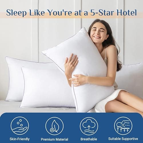JOLLYVOGUE Firm Pillows Queen Size Set of 2, Supportive Bed Pillows with Oeko-Tex Certified Down Alternative Fill, Fluffy Hotel Quality for Back, Stomach and Side Sleepers thumbnail 2