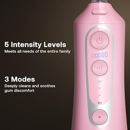 Bitvae C6 Water Dental Flosser Teeth Picks, Portable Cordless Oral Irrigator, IPX7 Waterproof Braces Flossers Cleaner, 5 intensities 6 Jet Tips, Rechargeable Water Dental Picks for Cleaning, Pink thumbnail 4