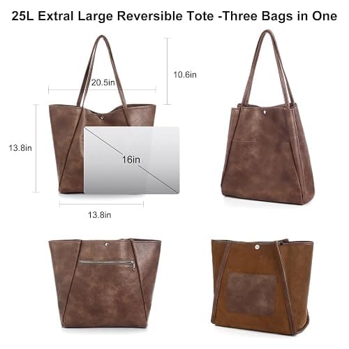 Large Tote Bag for Women Work 25L Travel Vegan Leather Ladies Handbags Weekender Purses thumbnail 5