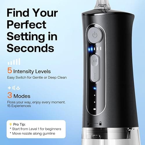 Bitvae Water Dental Flosser for Teeth, Cordless Water Teeth Cleaner Picks, 3 Modes 5 Intensities, IPX7 Waterproof, Rechargeable Water Dental Picks for Cleaning - Black thumbnail 4