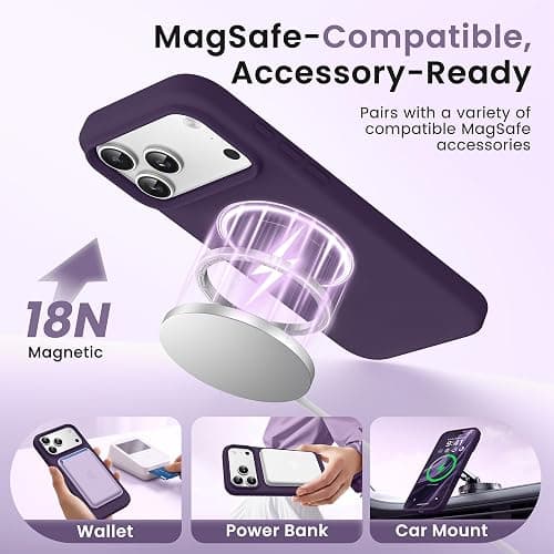 GONEZ for iPhone 18 Pro Case/iPhone 17 Pro Case, Deep Purple | Fit for MagSafe, Screen Protector, Full Camera Protection, Premium Silicone Cover Shockproof Drop Protection Slim Phone Case thumbnail 2