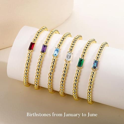 Turandoss 5PCS Birthstone Bracelets for Women, Dainty Layered Emerald 14K Gold Plated Beaded Birthstone Bracelets Set Trendy Waterproof Stackable Jewelry Birthday Christmas Gifts for Women Girls thumbnail 6