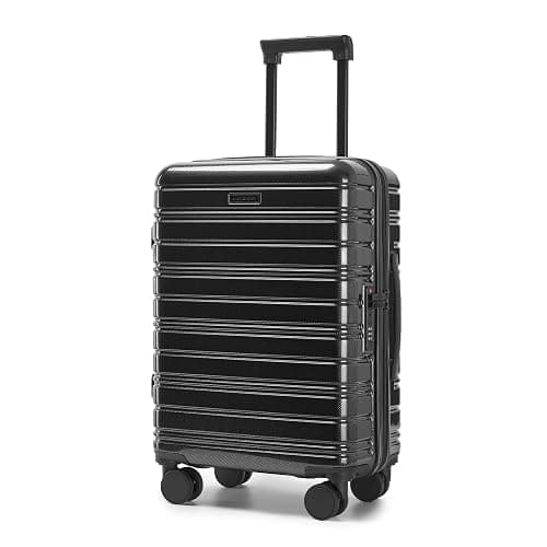 LARVENDER Carry On Luggage 22x14x9 Airline Approved, 20 Inch Expandable PC+ABS Hardside Suitcase Carry On Luggage with Spinner Wheels TSA Lock for Women Men (Black) - Image 1