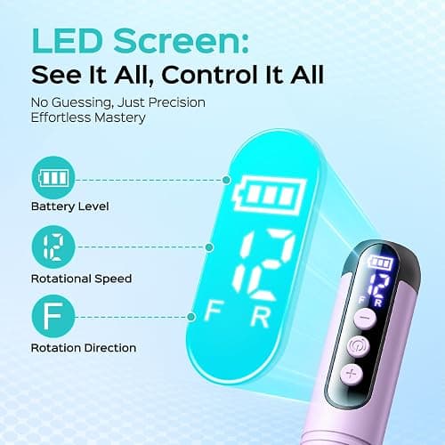 COSLUS C50 Portable Cordless Electric Nail Drill, 12 Speeds & LED Display | Professional Nail File for All Manicure Shaping & Gel Removal, Nail Art Practice Essentials, Home DIY & Travel Use, Purple thumbnail 4