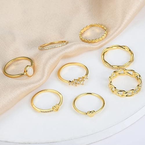 PLOMFOV 14K Gold/Silver Plate Stacking Rings Set for Women CZ Heart Simple Cute Stackable Rings Dainty Trendy Gold Statement Rings Plain Band Size 4-11 thumbnail 3