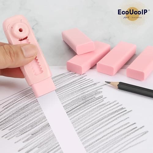 4+1 Pack Rubber Pink Erasers Sliding Retractable Eraser, Large Pink Erasers, Soft Cute Eraser, Large Pencil Eraser for School Office Art Drawing Pencil Eraser for Kids thumbnail 3