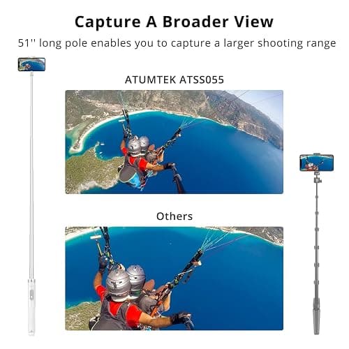 ATUMTEK 51" Selfie Stick Tripod, All in One Extendable Phone Tripod Stand with Bluetooth Remote 360° Rotation for iPhone and Android Phone Selfies, Video Recording, Vlogging, Live Streaming, White thumbnail 8