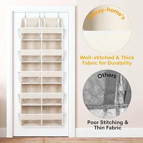 Ofiray-home Over the Door Organizer 5 Tiers,Extra Large Behind Door Storage of 10 Compartments,80 lbs Weight Capacity Over the Door Storage, Door Hanging Organizer for Closet, Diaper Organizer, Beige thumbnail 7