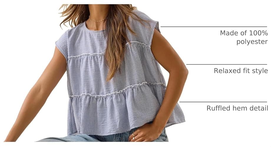 Foidiccx Womens Tiered Cute Boho Blouse Shirts Y2k Striped Ruched Flowy Ruffle Peplum Short Cap Sleeve Babydoll Crop Tops Tee thumbnail 4