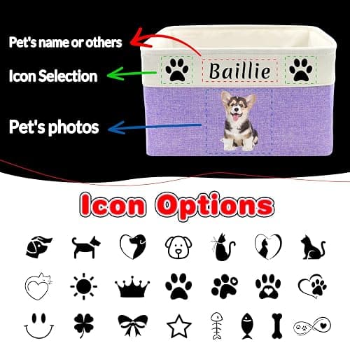 Personalized Dog Toy Storage Basket Custom Dog Name Photo Cat Pet's Gift Baskets Collapsible Organizer Box Foldable Storage Basket with Handle for Toys, Coats, Clothing, Blankets, Brown thumbnail 3