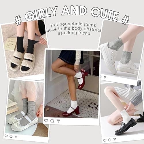 ANDERE ARTE Womens Ruffle Ankle Socks Cute Lettuce Edge Crew Socks for Women thumbnail 7