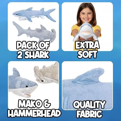Bedwina Stuffed Animal Sharks - Pack of 2 Extra-Large, 20 inch Mako & Hammerhead Plush Shark Toys, Stuff Animals Toy, for Baby Toddlers & Kids thumbnail 3