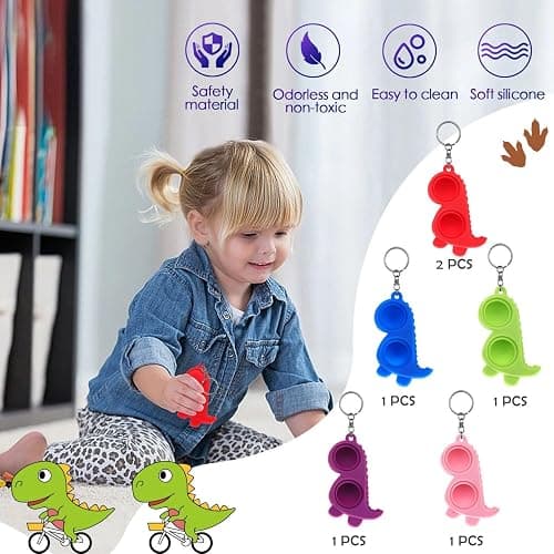 Steemjoey 6 Pcs Fidget Keyring, Mini Pop Keyring Keychain, Party Bag Fillers Bubble Poppet Sensory Fidget Toy, Dinosaur Squeeze Keychain Anxiety Stress Relief, Party Favour Birthday Gifts For Kids thumbnail 4