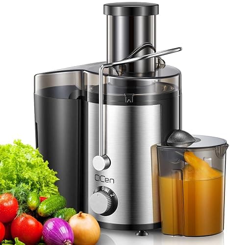 Qcen Juicer Machine, 800W Centrifugal Juicer Extractor with Wide Mouth 3” Feed Chute for Fruit Vegetable, Easy to Clean, Stainless Steel, BPA-free (Black) - Image 1