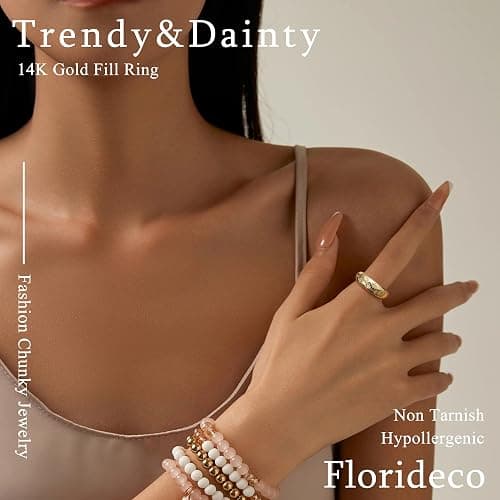 Florideco 14K Chunky Dome Rings for Women Cubic Zirconia Gold Plated Statement Rings Non Tarnish Chunky Rings 14K Gold Filled Stackable Ring thumbnail 2