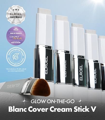 ELROEL BLANC Cover Cream Stick V - Korean Color-Changing Foundation with Detachable Brush - Full to Medium Coverage Base Makeup (201 Light, 0.45 oz) thumbnail 2