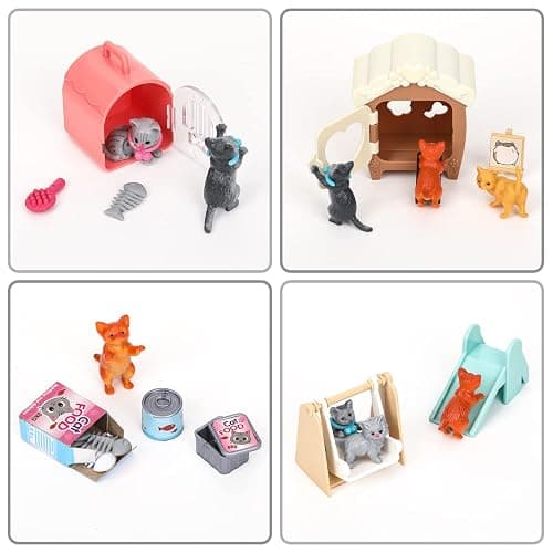 TQQFUN 43-Piece Cat Figurine Playset - Realistic Pet Care Center Role Play Toys for Kids, Toddlers, Boys and Girls thumbnail 7