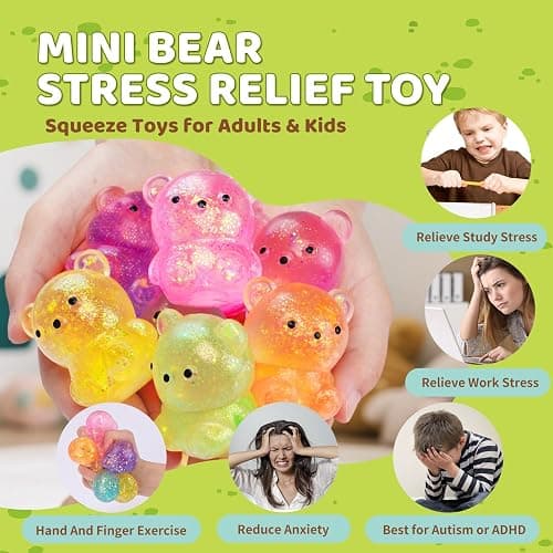 12Pack Fidget Toys Squishy ，Cute Bear Squeeze Ball , Stress Balls for Stress Relief，Pull Stretch Classroom Prize Party Favors Toys for Kids thumbnail 4