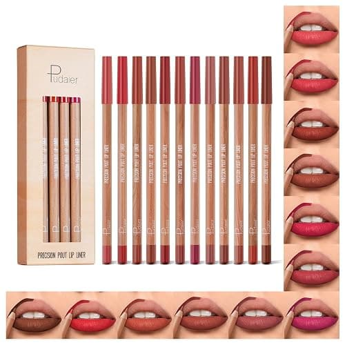 Espoce Lip Liner Set, 12Pcs Pure Natural Oak Brown Pink Red Series Lip Liners, Smooth and High Pigmented Lip Makeup Pencil - Image 1