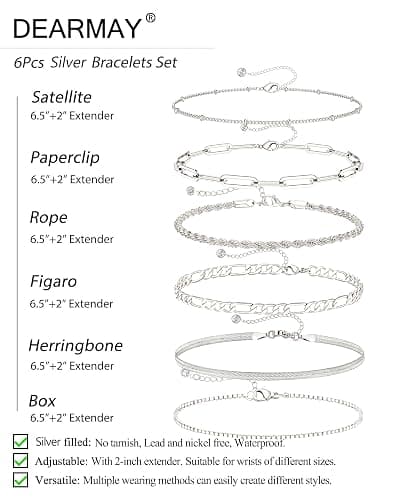 DEARMAY Gold Bracelets for Women Waterproof, 14K Gold Plated Jewelry Sets Trendy Thin Dainty Stackable Cuban Link Paperclip Chain Bracelet Pack Fashion Accessories Gifts for Womens thumbnail 5