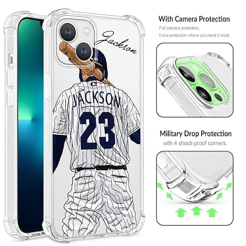 VNGDA Custom Name & Number Crystal Clear Baseball Case for iPhone 17 Air 16 15 Pro Max 14 13 Mini 12 11 Xs Xr SE3 8 7 6 Plus，with 4 Shockproof Corners Customized Transparent Case(New York A) thumbnail 3