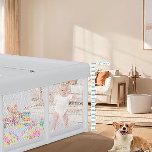 Hiaksedt Baby Playpen 74x50 Inch, Play Pens for Babies and Toddlers Baby Fence Play Yards for Indoor & Outdoor with Breathable Mesh Anti-Fall Playpen (74"x50") thumbnail 5