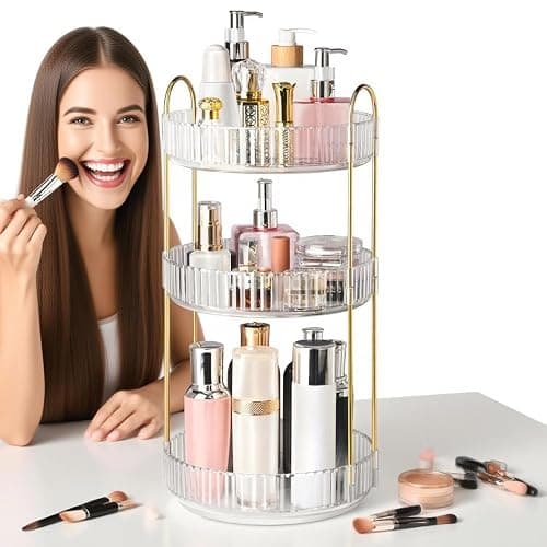 360° Rotating Makeup Organizer for Vanity, 3 Tier Perfume Organizers Skincare Organizers and Storage for Bathroom Countertop, Spinning Cosmetic Organizer for Bedroom Dresser Counter, Clear thumbnail 2
