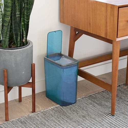 Glad Bathroom Trash Can, 2.6 Gallon (10L) - Slim Plastic Waste Basket with Pop-Up Lid and Bag Ring - Colored Clear Trash Can for Bedroom, Office, College Dorm - Blue thumbnail 2