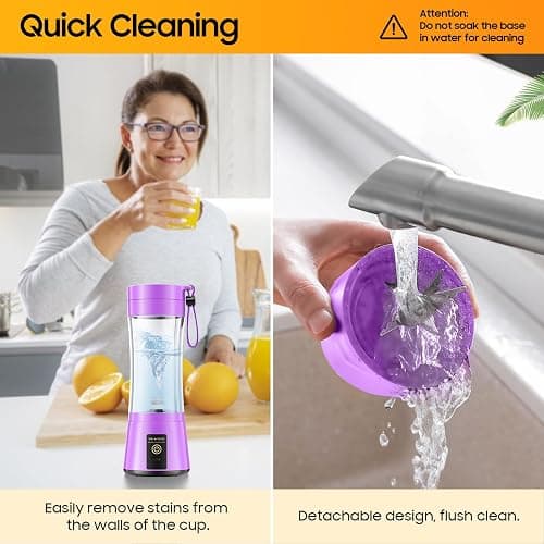 Personal Size Travel Portable Blender - Mini Shakes & Smoothies Blender | 380Ml BPA Free Cup Small Blender, High Speed & Efficient Mixing, Easily Squeezed Fresh Juice Shakes in Sports/Travel/Home thumbnail 7