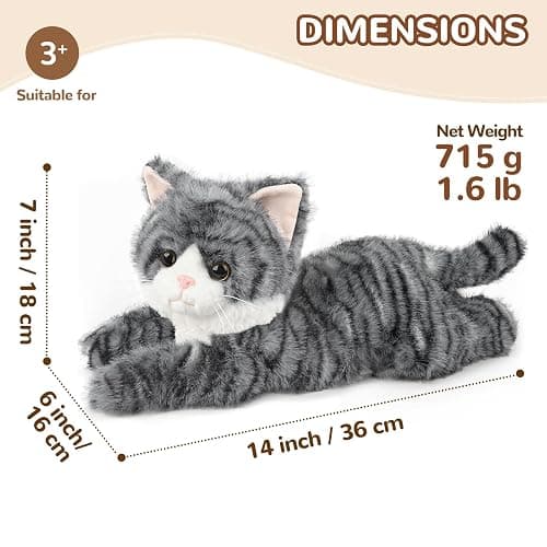 Gray Tabby Cat Stuffed Animals, Microwavable Stuffed Animal Adorable Fluffy Cat Plush for Warmth & Comfort, Heatable & Coolable Lavender Scent Cat Toys, Cute Soft Plushies Cat Gifts for Kids & Adults thumbnail 3