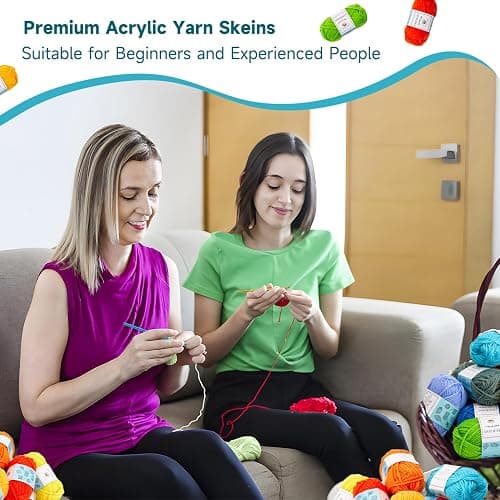 Inscraft 52 Acrylic Yarn Skeins, 1820 Yards 52 Colors, 2 Crochet Hooks, 2 Weaving Needles, 10 Stitch Markers, 1 Bag, for Crocheting & Knitting, Gift Beginners and Adults thumbnail 7