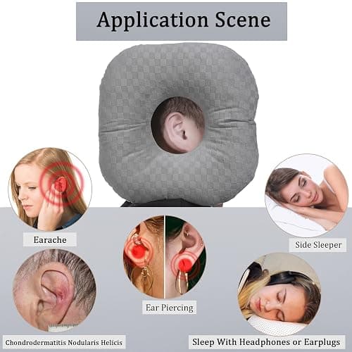 Wuronsa Ear Piercing Pillow for Side Sleepers with an Ear Hole for CNH and Ear Pain Ear Inflammation Pressure Sores, Cotton O-Shaped Side Sleeping Pillow, Ear Guard Pillow thumbnail 3