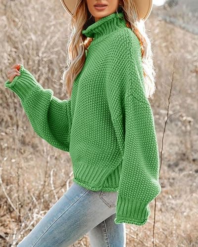 Saodimallsu Womens Turtleneck Oversized Sweaters Batwing Long Sleeve Pullover Loose Chunky Knit Jumper thumbnail 2