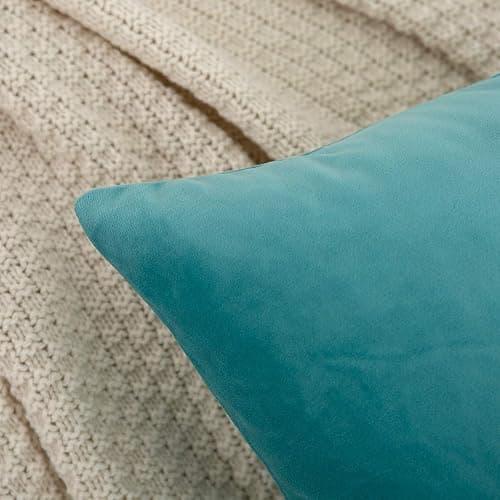 RainRoad Velvet Light Teal Throw Pillow Covers18x18 Inch,Set of 2 | Soft Square Decorative Throw Pillows for Sofa Couch Bed thumbnail 4
