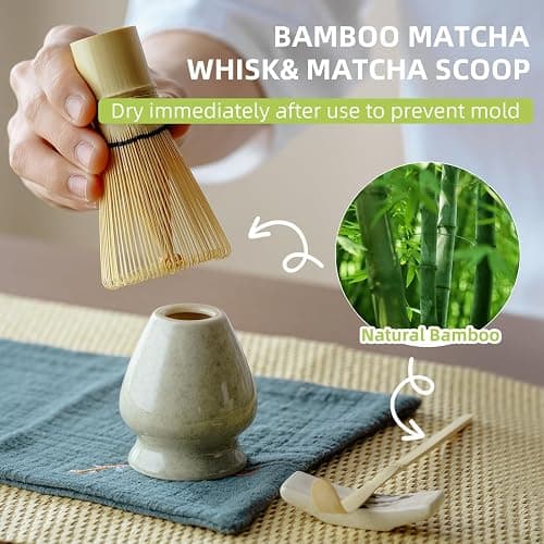 SOOCVWOLF 7 Pcs Matcha Whisk Set, Ceramic Matcha Kit for Tea Ceremony, Matcha Whisk and Bowl, Matcha Tea Set for Making Latte Drinks, Gift for Matcha Lover and Starters(Green) thumbnail 5