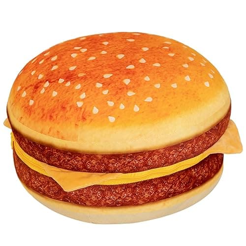 funnykitten Hamburger Plush Pillow, 3D Simulation Cheeseburger Pillow Burger Plush Hugging Pillow Cushion Funny Food Plush Pillows Toy for Home Decor, 16.5inch - Image 1